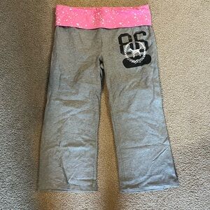 PINK Victoria's Secret Gray and Pink Pajama Bottoms with Fold-Over Waistband